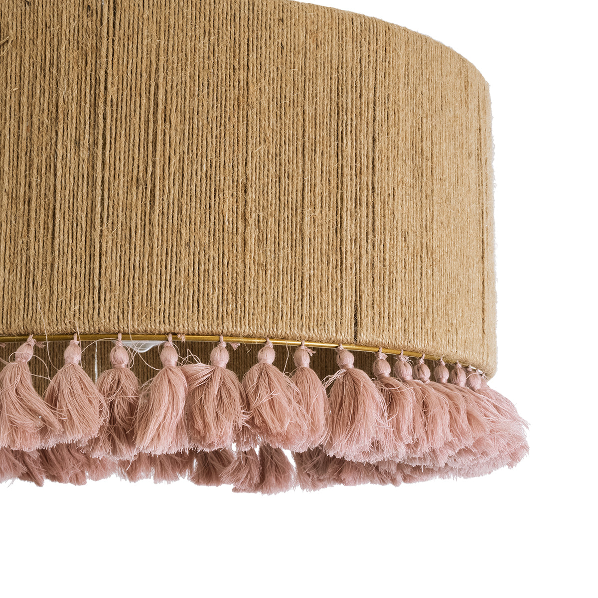 GloboStar® PUERTORICO 02096 Boho Κρεμαστό Φωτιστικό Οροφής Μονόφωτο 1 x E27 AC220-240V IP20 - Φ50 x Υ27cm - Μπεζ με Ροζ Λεπτό Νήμα Πλέγμα Βαμβακερό Καπέλο - 5 Χρόνια Εγγύηση - ledmania.gr