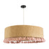 GloboStar® PUERTORICO 02097 Boho Κρεμαστό Φωτιστικό Οροφής Τρίφωτο 3 x E27 AC220-240V IP20 - Φ80 x Υ27cm - Μπεζ με Ροζ Λεπτό Νήμα Πλέγμα Βαμβακερό Καπέλο - 5 Χρόνια Εγγύηση - ledmania.gr