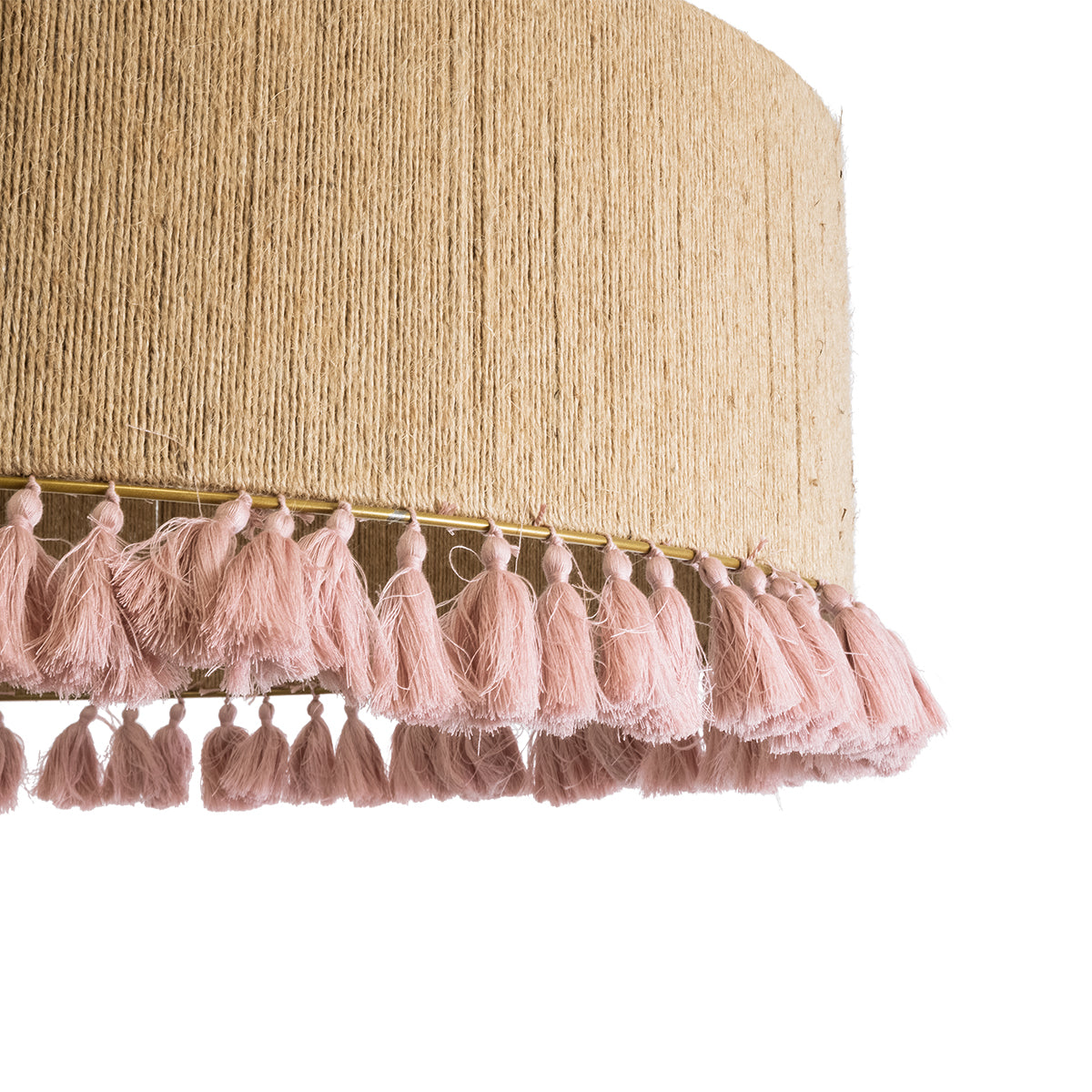 GloboStar® PUERTORICO 02097 Boho Κρεμαστό Φωτιστικό Οροφής Τρίφωτο 3 x E27 AC220-240V IP20 - Φ80 x Υ27cm - Μπεζ με Ροζ Λεπτό Νήμα Πλέγμα Βαμβακερό Καπέλο - 5 Χρόνια Εγγύηση - ledmania.gr