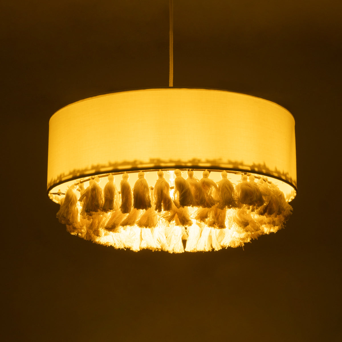 GloboStar® GINGER 02100 Boho Κρεμαστό Φωτιστικό Οροφής Μονόφωτο 1 x E27 AC220-240V IP20 - Φ50 x Υ25cm - Μπεζ Υφασμάτινο με Μπεζ Λεπτό Νήμα Πλέγμα Βαμβακερό Καπέλο - 5 Χρόνια Εγγύηση - ledmania.gr