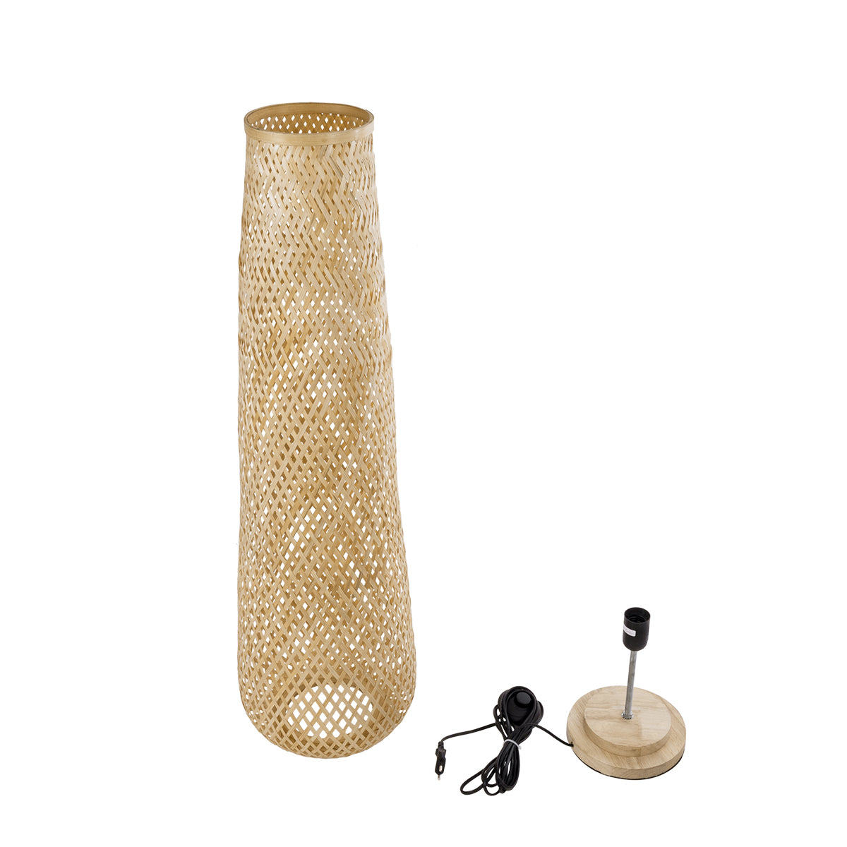 GloboStar® MAMIZU 02109 Boho Επιδαπέδιο Φωτιστικό Μονόφωτο 1 x E27 AC220-240V IP20 - Φ28 x Υ93cm - Μπεζ Ξύλινο Ρατάν Πλέγμα - 5 Χρόνια Εγγύηση - ledmania.gr