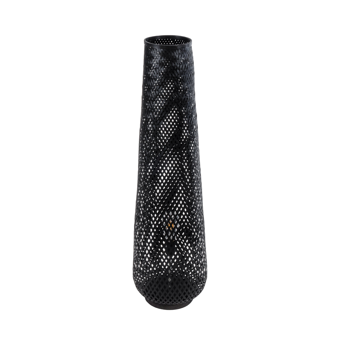 GloboStar® MAMIZU 02110 Boho Επιδαπέδιο Φωτιστικό Μονόφωτο 1 x E27 AC220-240V IP20 - Φ28 x Υ93cm - Μαύρο Ξύλινο Ρατάν Πλέγμα - 5 Χρόνια Εγγύηση - ledmania.gr