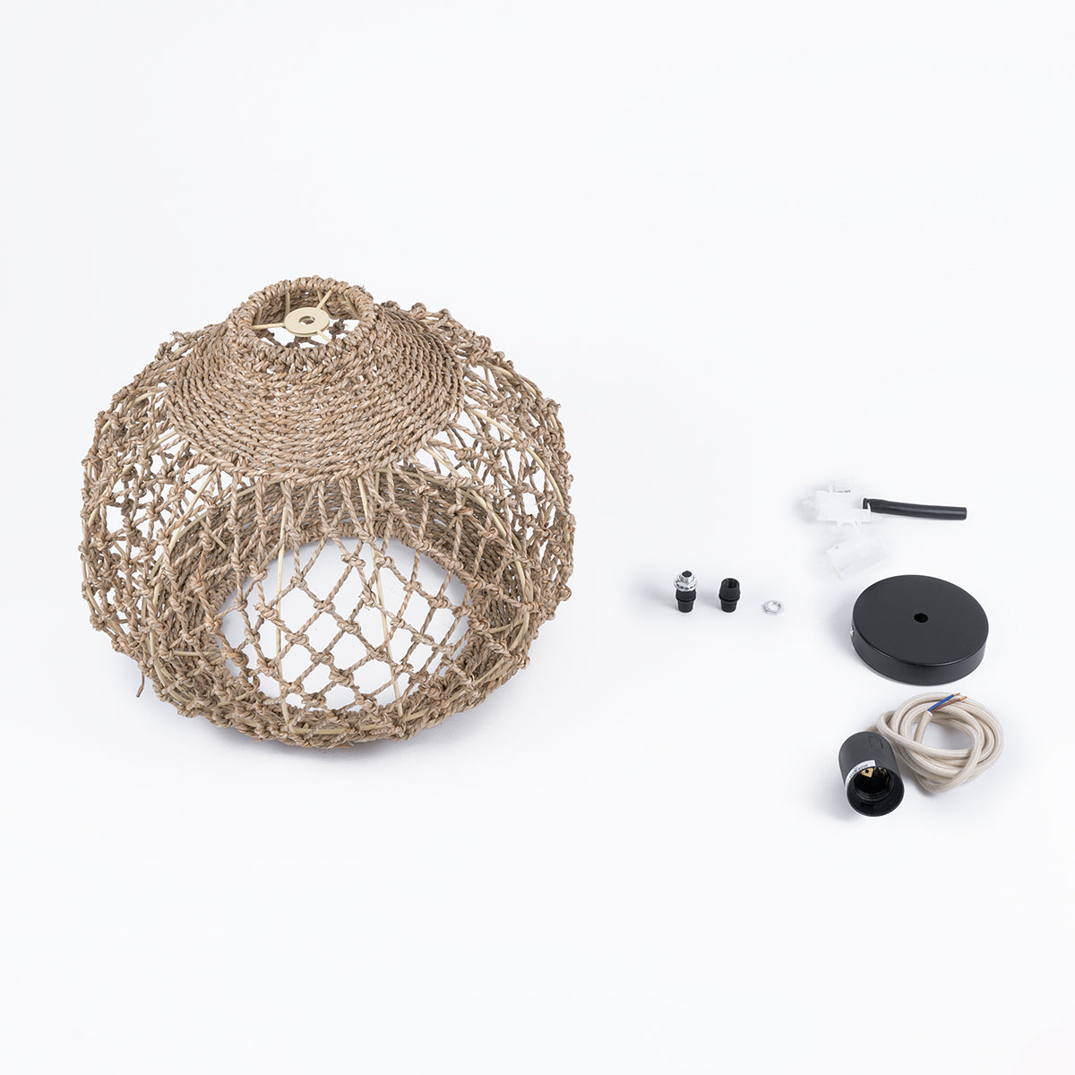 GloboStar® ECUADOR 02115 Boho Κρεμαστό Φωτιστικό Οροφής Μονόφωτο 1 x E27 AC220-240V IP20 - Φ35 x Υ28cm - Μπεζ Seagrass - Φύκι Πλέγμα Καμπάνα - 5 Χρόνια Εγγύηση - ledmania.gr