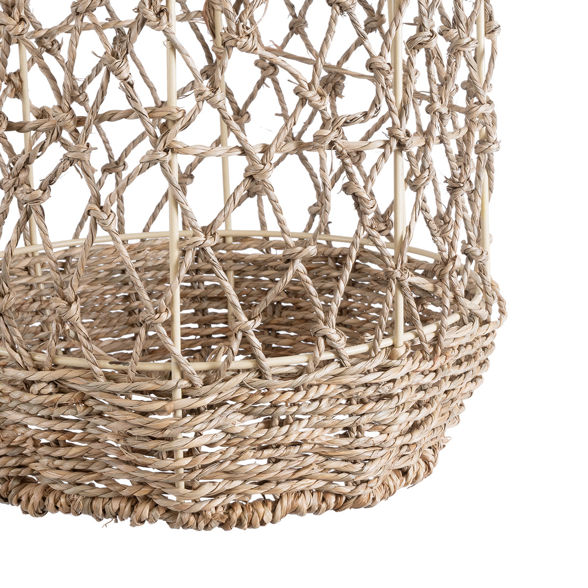 GloboStar® NIMBLIN 02116 Boho Κρεμαστό Φωτιστικό Οροφής Μονόφωτο 1 x E27 AC220-240V IP20 - Φ23 x Υ50cm - Μπεζ Seagrass - Φύκι Πλέγμα Καμπάνα - 5 Χρόνια Εγγύηση - ledmania.gr