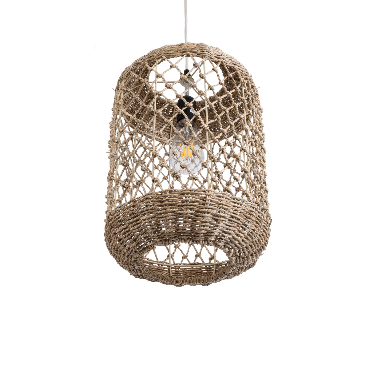 GloboStar® NIMBLIN 02117 Boho Κρεμαστό Φωτιστικό Οροφής Μονόφωτο 1 x E27 AC220-240V IP20 - Φ28 x Υ40cm - Μπεζ Seagrass - Φύκι Πλέγμα - 5 Χρόνια Εγγύηση - ledmania.gr