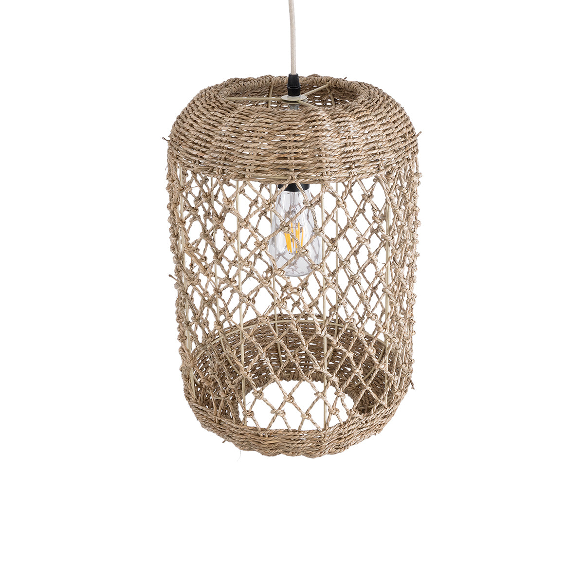 GloboStar® NIMBLIN 02117 Boho Κρεμαστό Φωτιστικό Οροφής Μονόφωτο 1 x E27 AC220-240V IP20 - Φ28 x Υ40cm - Μπεζ Seagrass - Φύκι Πλέγμα - 5 Χρόνια Εγγύηση - ledmania.gr