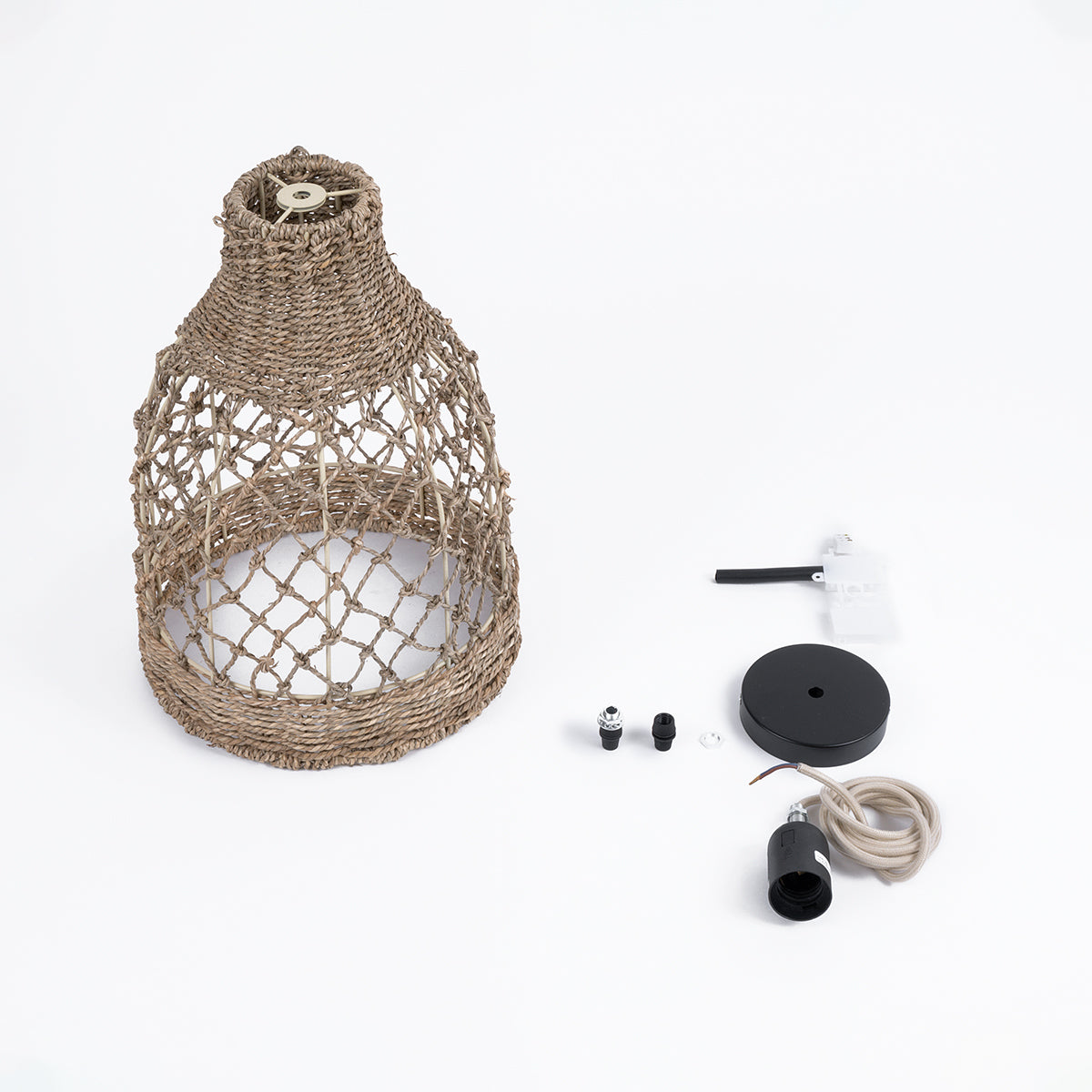 GloboStar® NIMBLIN 02118 Boho Κρεμαστό Φωτιστικό Οροφής Μονόφωτο 1 x E27 AC220-240V IP20 - Φ25 x Υ35cm - Μπεζ Seagrass - Φύκι Πλέγμα Καμπάνα - 5 Χρόνια Εγγύηση - ledmania.gr