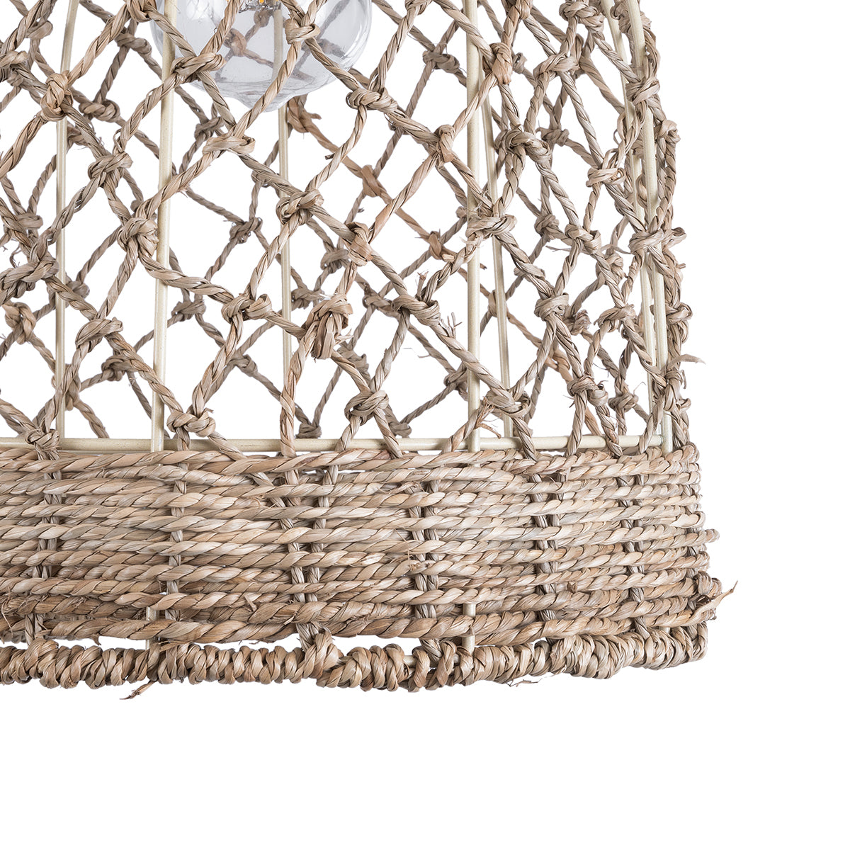 GloboStar® NIMBLIN 02118 Boho Κρεμαστό Φωτιστικό Οροφής Μονόφωτο 1 x E27 AC220-240V IP20 - Φ25 x Υ35cm - Μπεζ Seagrass - Φύκι Πλέγμα Καμπάνα - 5 Χρόνια Εγγύηση - ledmania.gr