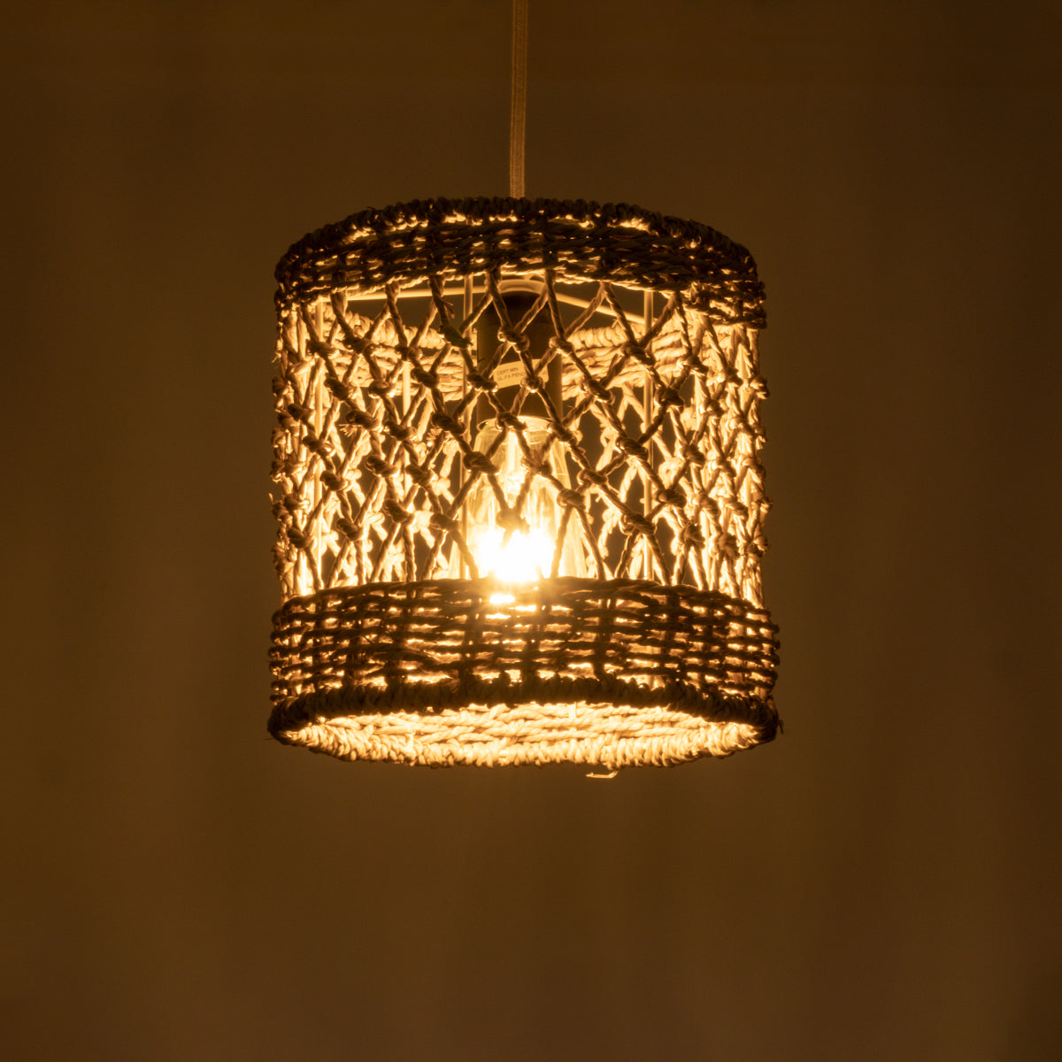 GloboStar® NIMBLIN 02120 Boho Κρεμαστό Φωτιστικό Οροφής Μονόφωτο 1 x E27 AC220-240V IP20 - Φ20 x Υ20cm - Μπεζ Seagrass - Φύκι Πλέγμα - 5 Χρόνια Εγγύηση - ledmania.gr