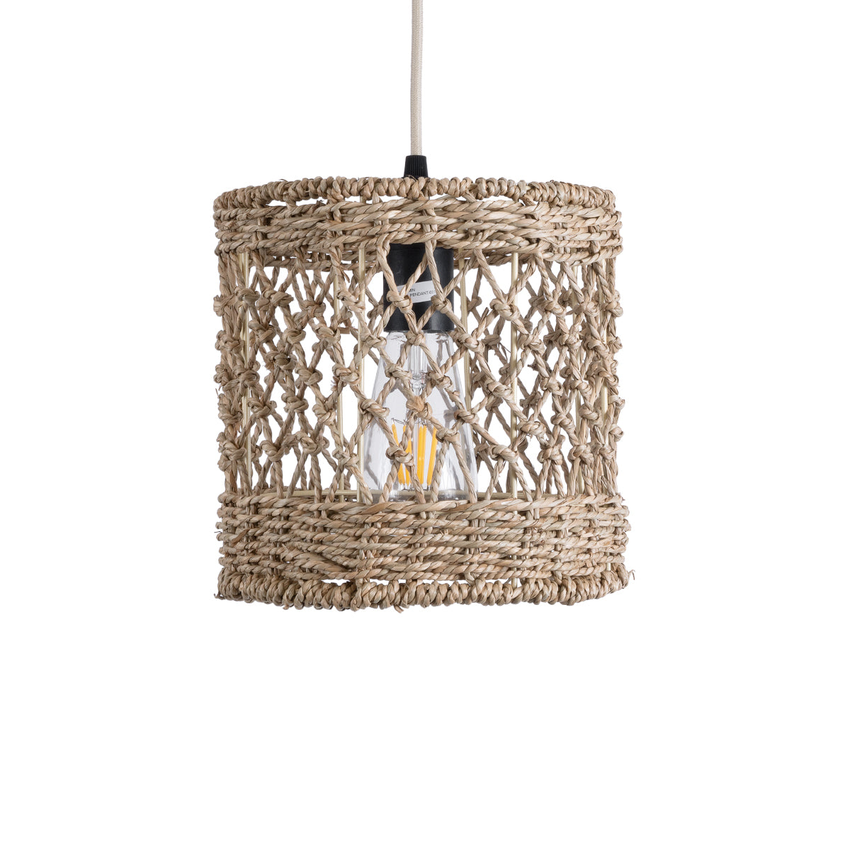 GloboStar® NIMBLIN 02120 Boho Κρεμαστό Φωτιστικό Οροφής Μονόφωτο 1 x E27 AC220-240V IP20 - Φ20 x Υ20cm - Μπεζ Seagrass - Φύκι Πλέγμα - 5 Χρόνια Εγγύηση - ledmania.gr