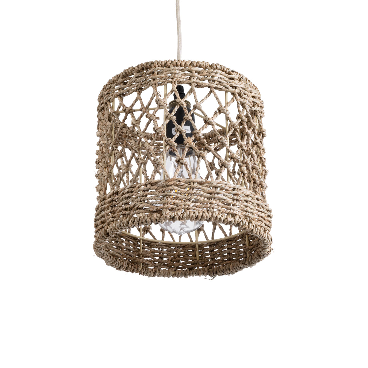 GloboStar® NIMBLIN 02120 Boho Κρεμαστό Φωτιστικό Οροφής Μονόφωτο 1 x E27 AC220-240V IP20 - Φ20 x Υ20cm - Μπεζ Seagrass - Φύκι Πλέγμα - 5 Χρόνια Εγγύηση - ledmania.gr