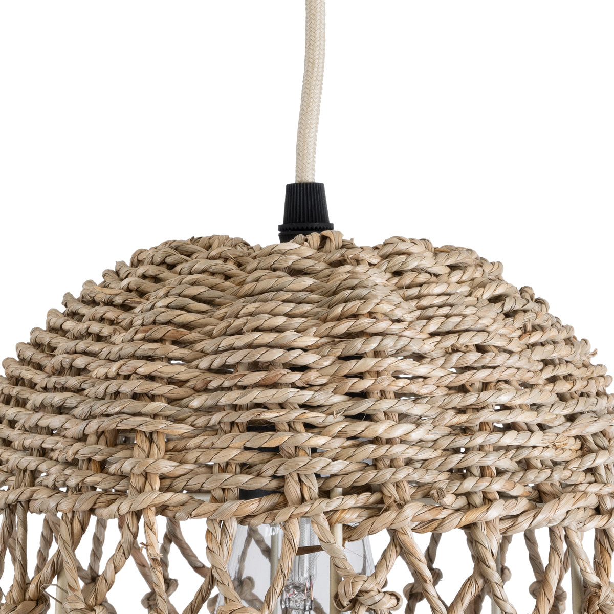 GloboStar® ECUADOR 02121 Boho Κρεμαστό Φωτιστικό Οροφής Μονόφωτο 1 x E27 AC220-240V IP20 - Φ20 x Υ25cm - Μπεζ Seagrass - Φύκι Πλέγμα Καμπάνα - 5 Χρόνια Εγγύηση - ledmania.gr