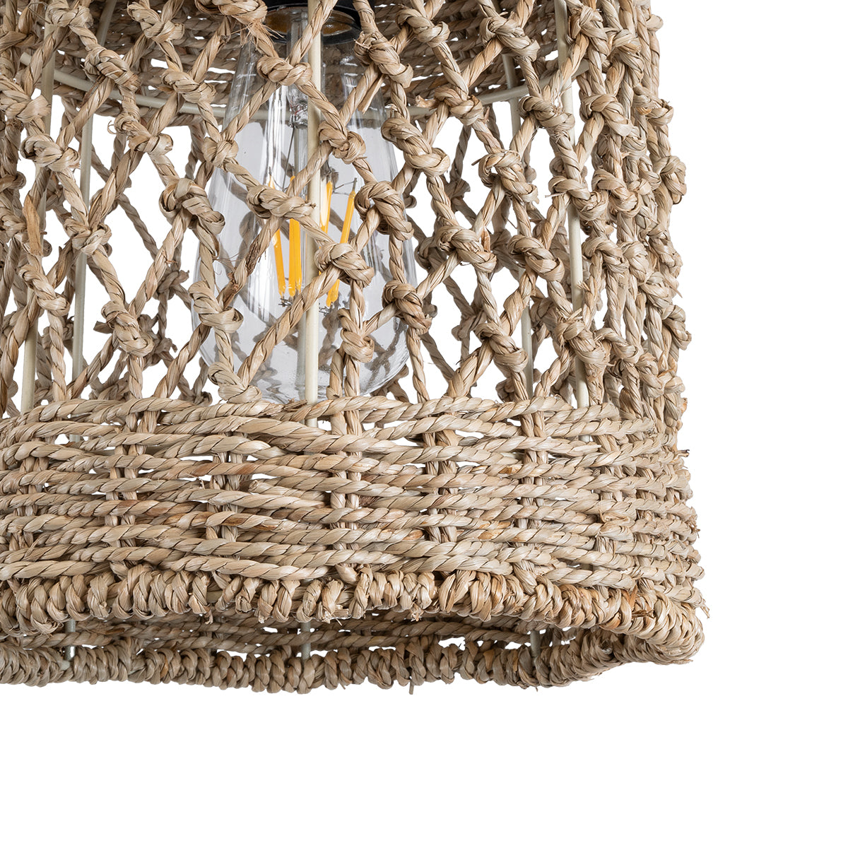 GloboStar® ECUADOR 02121 Boho Κρεμαστό Φωτιστικό Οροφής Μονόφωτο 1 x E27 AC220-240V IP20 - Φ20 x Υ25cm - Μπεζ Seagrass - Φύκι Πλέγμα Καμπάνα - 5 Χρόνια Εγγύηση - ledmania.gr