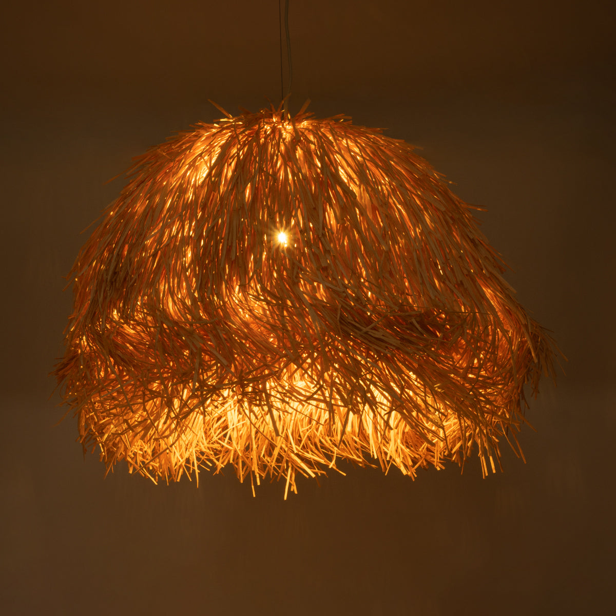 GloboStar® GUADELOUPE 02155 Boho Κρεμαστό Φωτιστικό Οροφής Μονόφωτο 1 x E27 AC220-240V IP20 - Φ70 x Υ45cm - Καφέ Φυσική Ράφια Νήμα Πλέγμα Καμπάνα - 5 Χρόνια Εγγύηση - ledmania.gr
