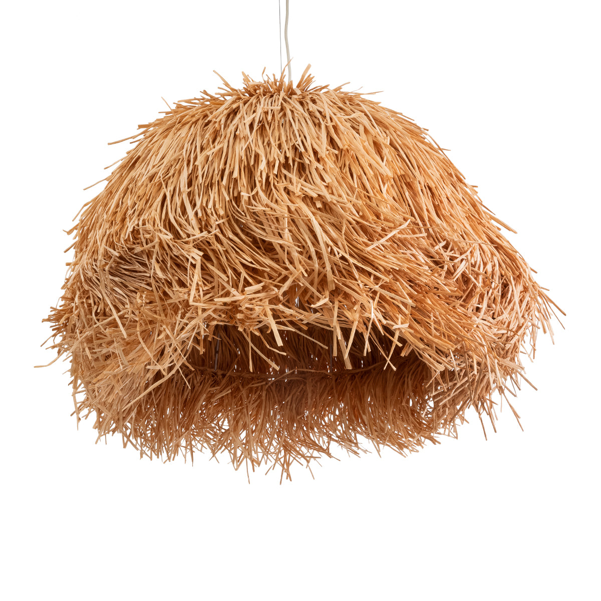 GloboStar® GUADELOUPE 02155 Boho Κρεμαστό Φωτιστικό Οροφής Μονόφωτο 1 x E27 AC220-240V IP20 - Φ70 x Υ45cm - Καφέ Φυσική Ράφια Νήμα Πλέγμα Καμπάνα - 5 Χρόνια Εγγύηση - ledmania.gr