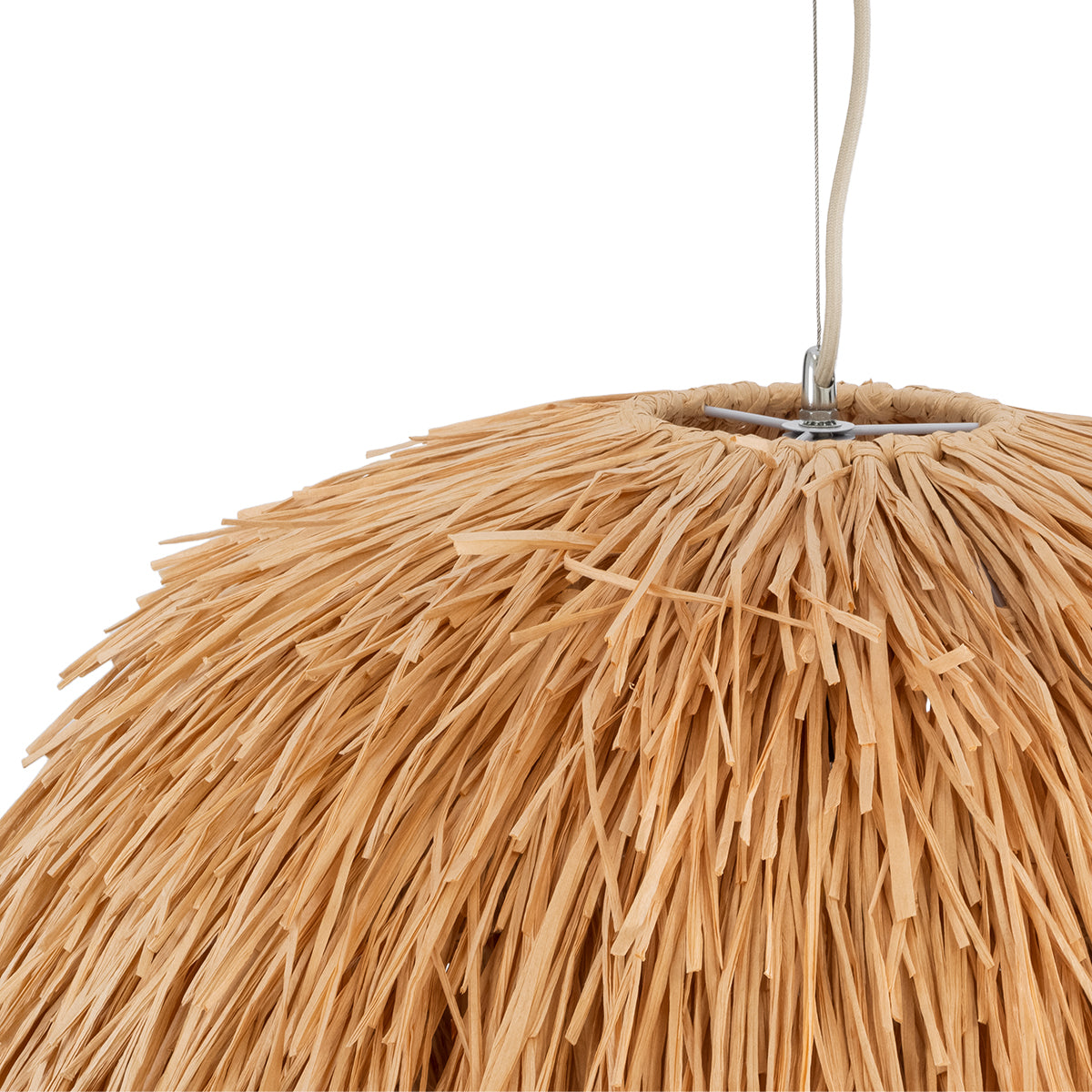 GloboStar® GUADELOUPE 02155 Boho Κρεμαστό Φωτιστικό Οροφής Μονόφωτο 1 x E27 AC220-240V IP20 - Φ70 x Υ45cm - Καφέ Φυσική Ράφια Νήμα Πλέγμα Καμπάνα - 5 Χρόνια Εγγύηση - ledmania.gr