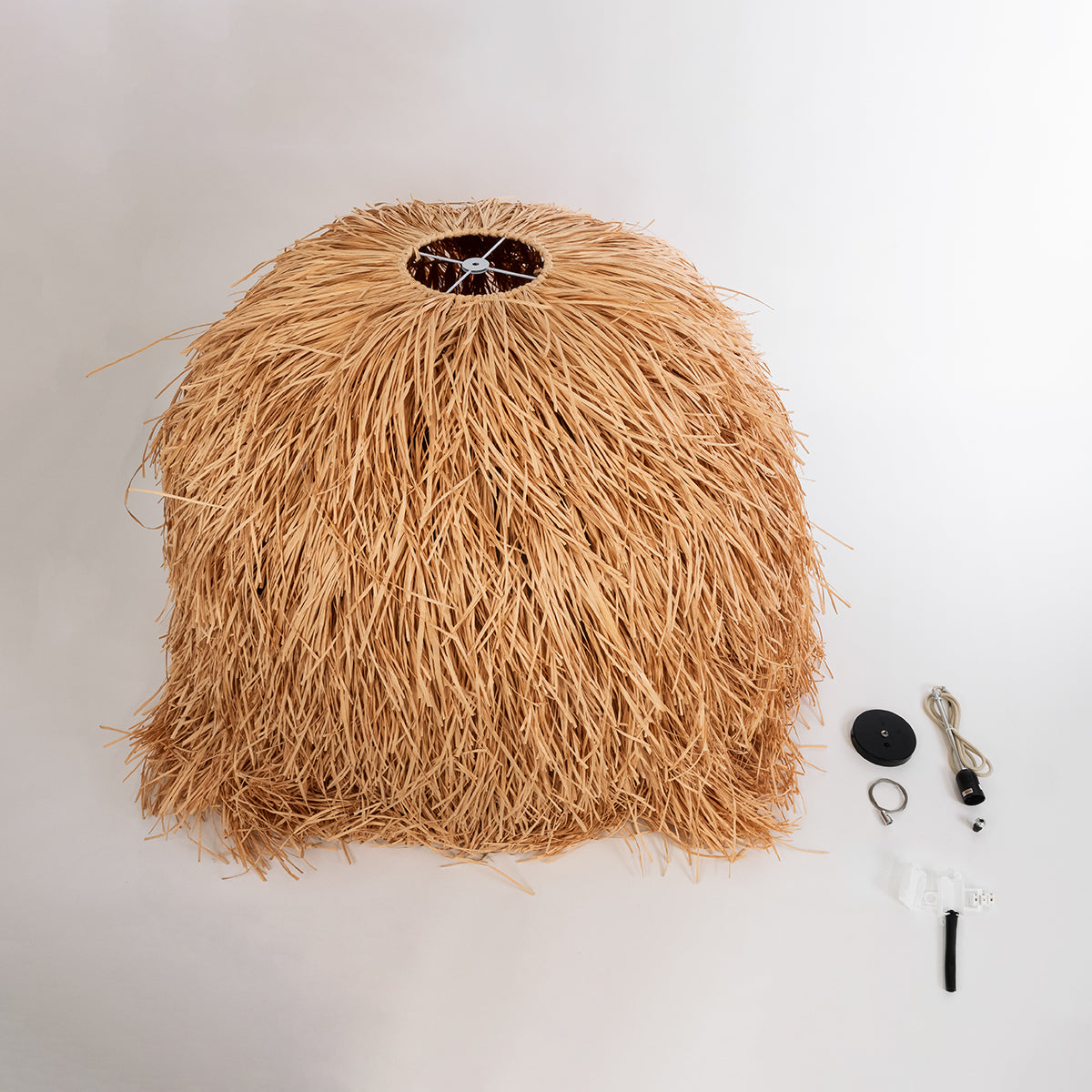 GloboStar® GUADELOUPE 02156 Boho Κρεμαστό Φωτιστικό Οροφής Μονόφωτο 1 x E27 AC220-240V IP20 - Φ120 x Υ100cm - Καφέ Φυσική Ράφια Νήμα Πλέγμα Καμπάνα - 5 Χρόνια Εγγύηση - ledmania.gr