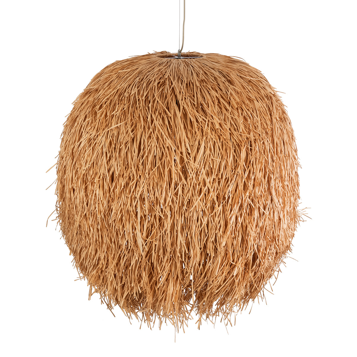 GloboStar® GUADELOUPE 02156 Boho Κρεμαστό Φωτιστικό Οροφής Μονόφωτο 1 x E27 AC220-240V IP20 - Φ120 x Υ100cm - Καφέ Φυσική Ράφια Νήμα Πλέγμα Καμπάνα - 5 Χρόνια Εγγύηση - ledmania.gr