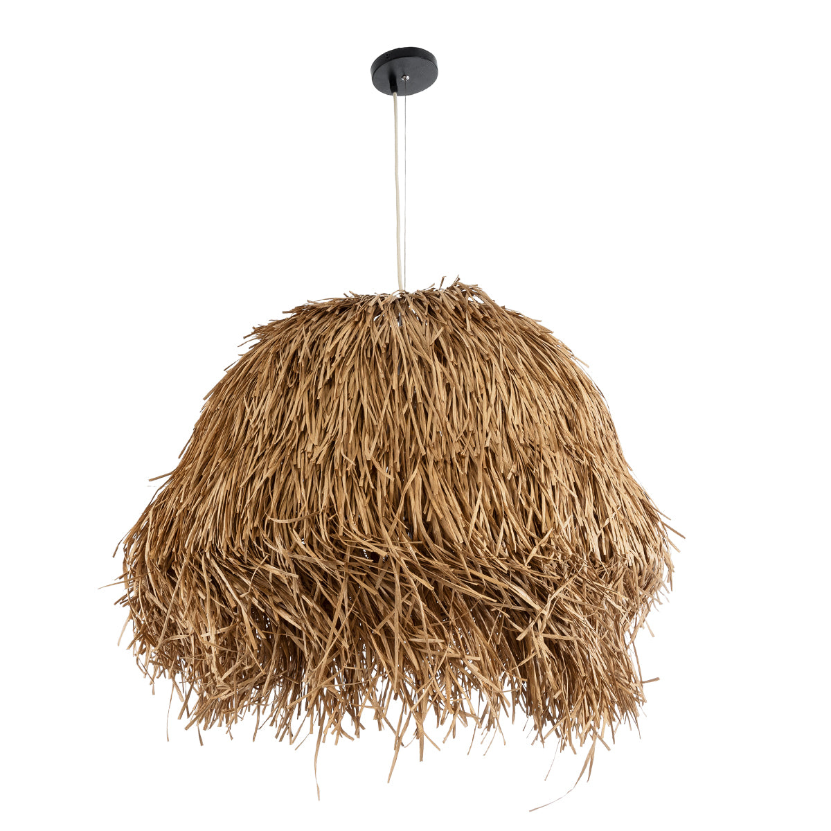 GloboStar® GUADELOUPE 02158 Boho Κρεμαστό Φωτιστικό Μονόφωτο 1 x E27 AC220-240V IP20 - Φ80 x Υ60cm - Καφέ Φυσική Ράφια Νήμα Πλέγμα Καμπάνα - 5 Χρόνια Εγγύηση - ledmania.gr