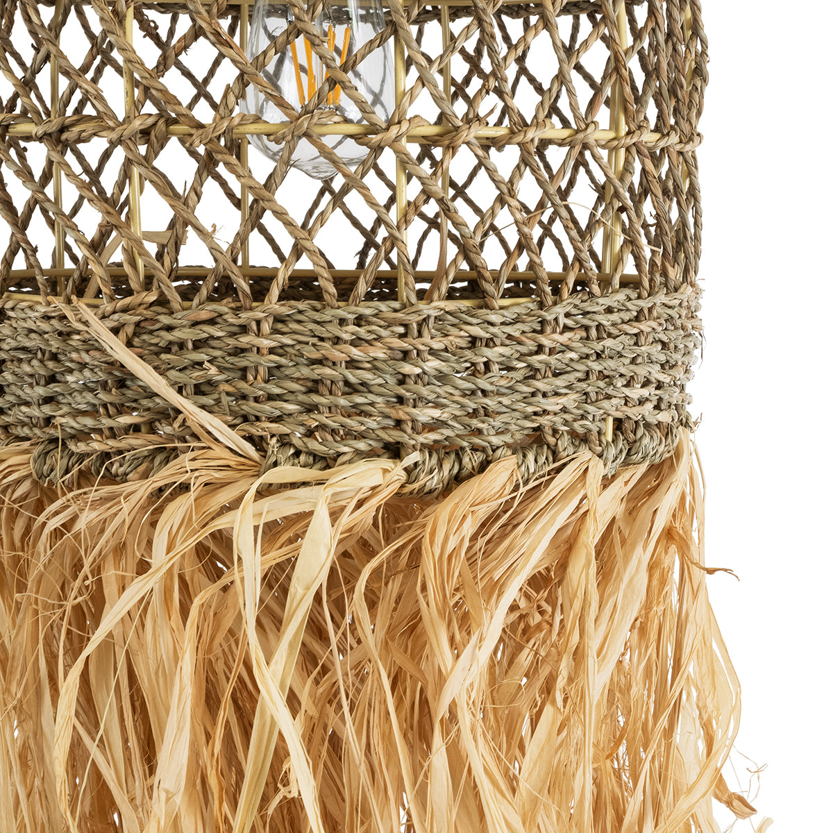 GloboStar® SAINTLUCIA 02160 Boho Κρεμαστό Φωτιστικό Οροφής Μονόφωτο 1 x E27 AC220-240V IP20 - Φ30 x Υ90cm - Χακί Σχοινί με Μπεζ Φυσική Ράφια Νήμα Πλεγμα Καμπάνα - 5 Χρόνια Εγγύηση - ledmania.gr