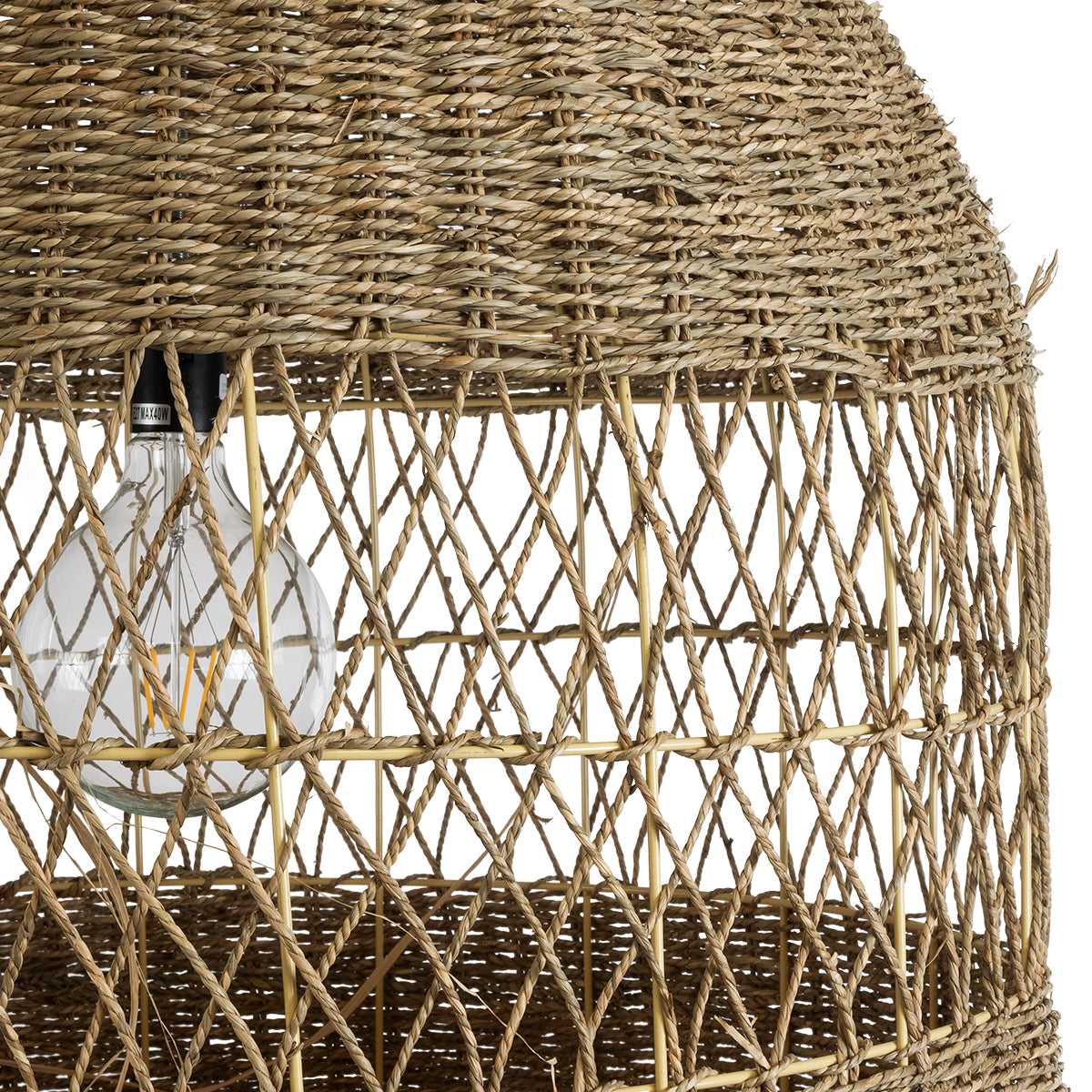 GloboStar® SAINTLUCIA 02161 Boho Κρεμαστό Φωτιστικό Οροφής Μονόφωτο 1 x E27 AC220-240V IP20 - Φ66 x Υ120cm - Χακί Σχοινί με Μπεζ Φυσική Ράφια Νήμα Πλεγμα Καμπάνα - 5 Χρόνια Εγγύηση - ledmania.gr