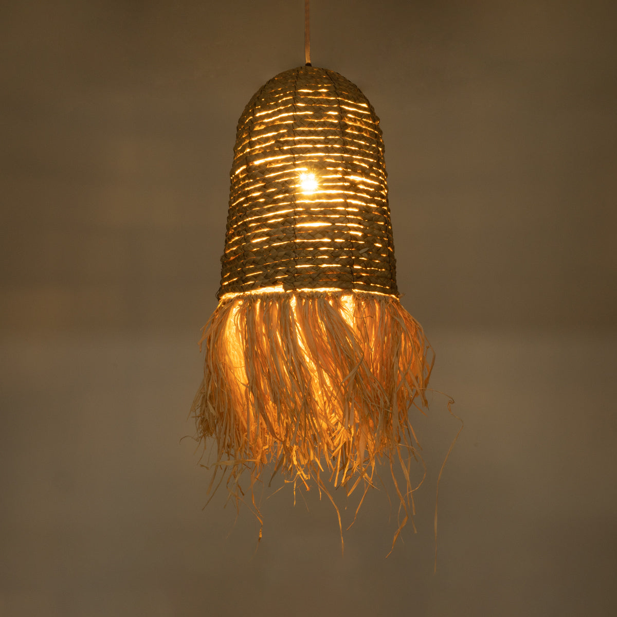 GloboStar® KALENA 02170 Boho Κρεμαστό Φωτιστικό Οροφής Μονόφωτο 1 x E27 AC220-240V IP20 - Φ30 x Υ70cm - Μπεζ Ξύλινο Μπαμπού Πλέγμα Καμπάνα - 5 Χρόνια Εγγύηση - ledmania.gr