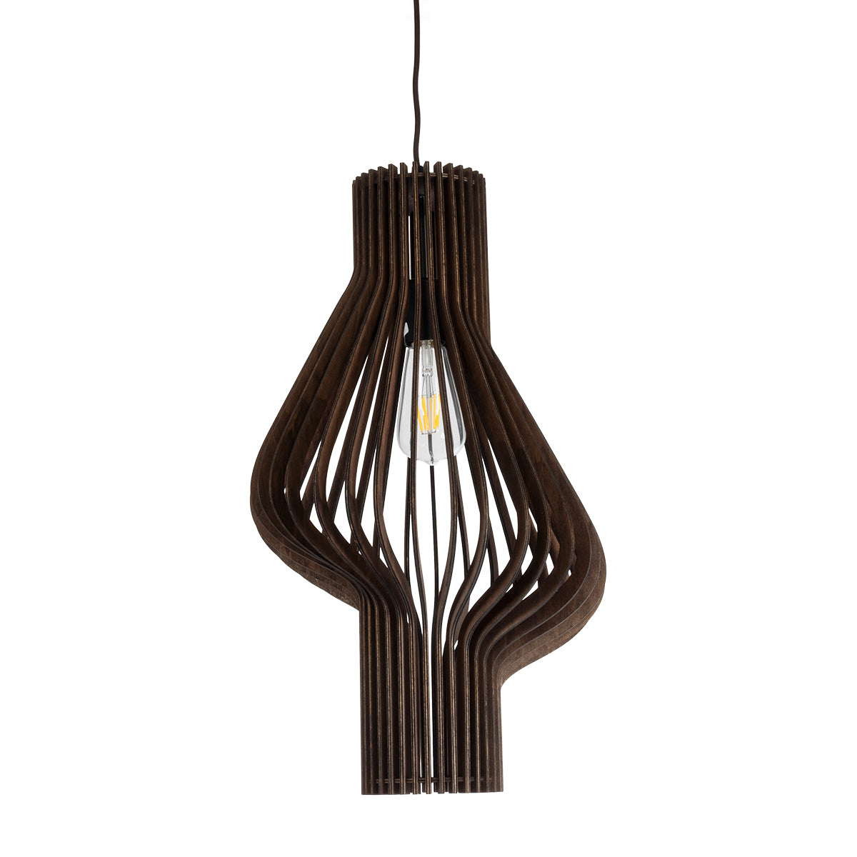 GloboStar® MIHIRO 02173 Boho Κρεμαστό Φωτιστικό Οροφής Μονόφωτο 1 x E27 AC220-240V IP20 - Φ32 x Υ56cm - Καφέ Σκούρο Ξύλινο Πλέγμα - 5 Χρόνια Εγγύηση - ledmania.gr