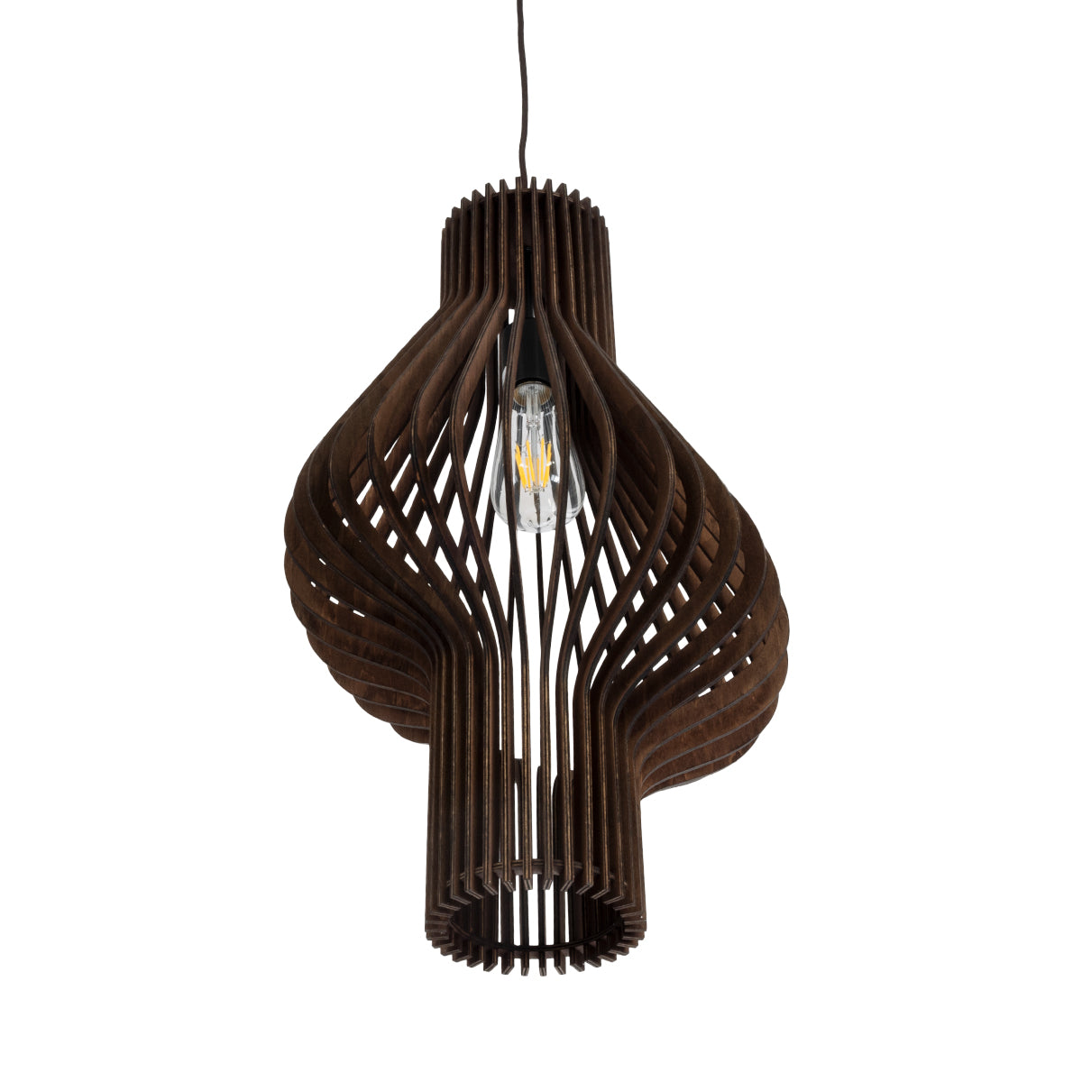 GloboStar® MIHIRO 02173 Boho Κρεμαστό Φωτιστικό Οροφής Μονόφωτο 1 x E27 AC220-240V IP20 - Φ32 x Υ56cm - Καφέ Σκούρο Ξύλινο Πλέγμα - 5 Χρόνια Εγγύηση - ledmania.gr