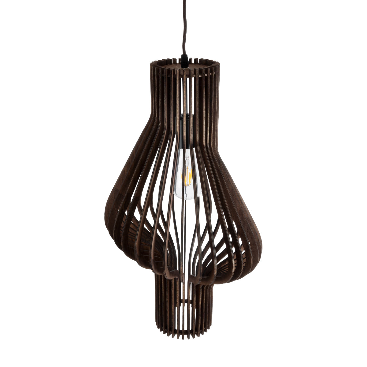 GloboStar® MIHIRO 02173 Boho Κρεμαστό Φωτιστικό Οροφής Μονόφωτο 1 x E27 AC220-240V IP20 - Φ32 x Υ56cm - Καφέ Σκούρο Ξύλινο Πλέγμα - 5 Χρόνια Εγγύηση - ledmania.gr