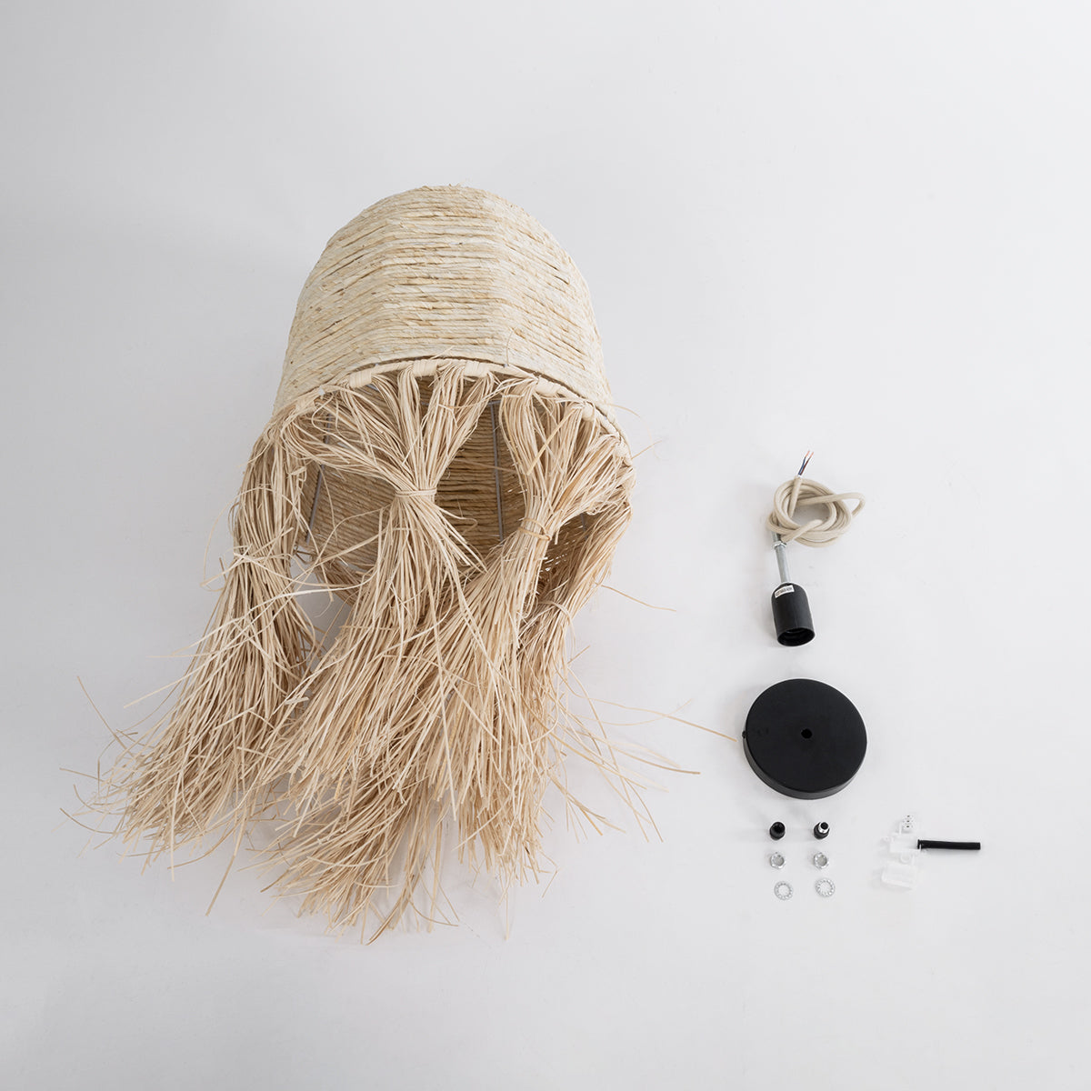 GloboStar® MARTINIQUE 02178 Boho Φωτιστικό Οροφής Μονόφωτο 1 x E27 AC220-240V IP20 - Φ34 x Υ70cm - Μπεζ Φυσική Ράφια Νήμα Πλέγμα Καμπάνα - 5 Χρόνια Εγγύηση - ledmania.gr