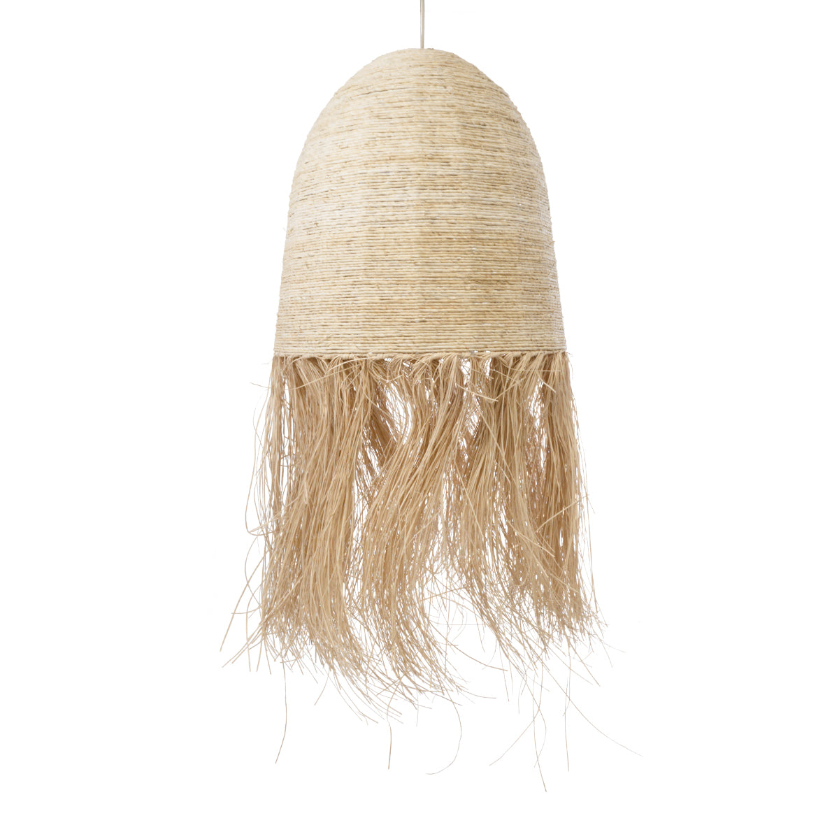 GloboStar® MARTINIQUE 02179 Boho Φωτιστικό Οροφής Μονόφωτο 1 x E27 AC220-240V IP20 - Φ60 x Υ130cm - Μπεζ Φυσική Ράφια Νήμα Πλέγμα Καμπάνα - 5 Χρόνια Εγγύηση - ledmania.gr