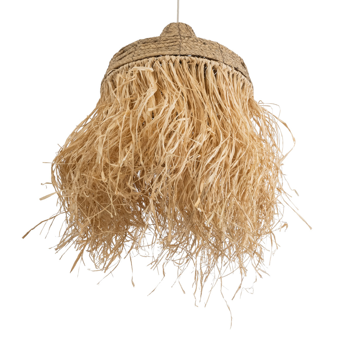 GloboStar® PORTOFERRAIO 02185 Boho Φωτιστικό Οροφής Μονόφωτο 1 x E27 AC220-240V IP20 - Φ50 x Υ80cm - Μπεζ με Καφέ Φυσική Ράφια Νήμα Πλέγμα Καμπάνα - 5 Χρόνια Εγγύηση - ledmania.gr