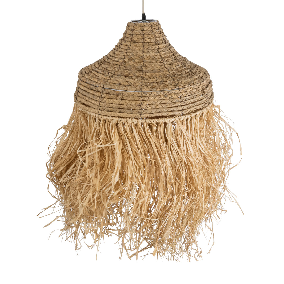 GloboStar® PORTOFERRAIO 02185 Boho Φωτιστικό Οροφής Μονόφωτο 1 x E27 AC220-240V IP20 - Φ50 x Υ80cm - Μπεζ με Καφέ Φυσική Ράφια Νήμα Πλέγμα Καμπάνα - 5 Χρόνια Εγγύηση - ledmania.gr