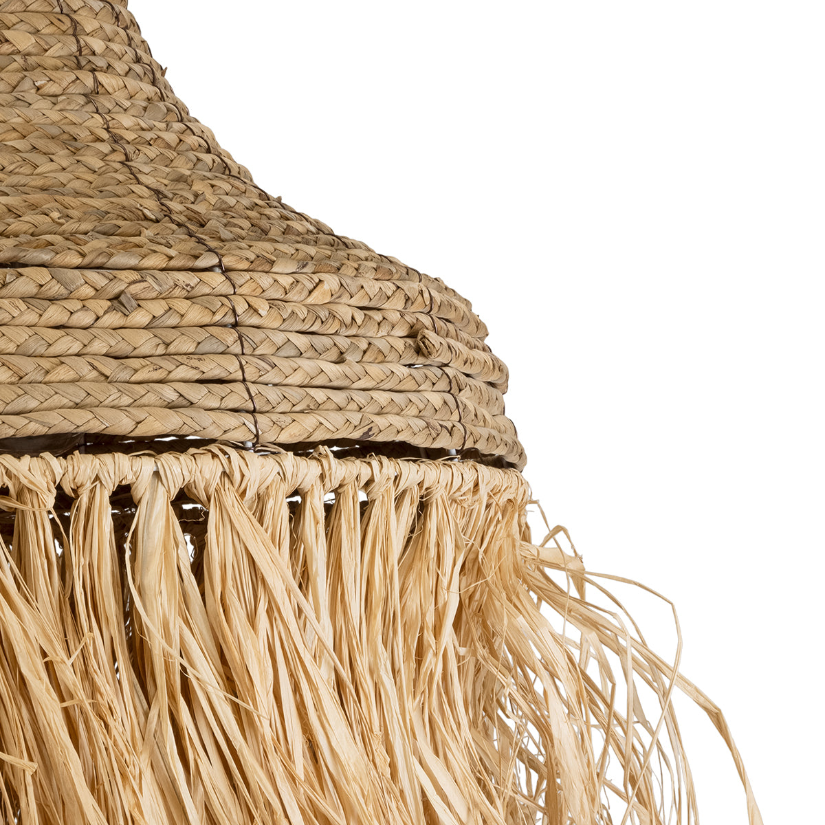 GloboStar® PORTOFERRAIO 02185 Boho Φωτιστικό Οροφής Μονόφωτο 1 x E27 AC220-240V IP20 - Φ50 x Υ80cm - Μπεζ με Καφέ Φυσική Ράφια Νήμα Πλέγμα Καμπάνα - 5 Χρόνια Εγγύηση - ledmania.gr