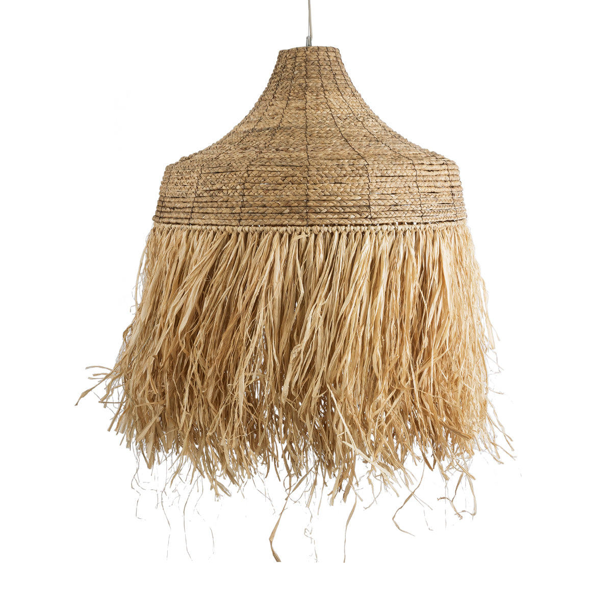 GloboStar® NEGRIL 02186 Boho Κρεμαστό Φωτιστικό Οροφής Μονόφωτο 1 x E27 AC220-240V IP20 - Φ80 x Υ120cm - Μπεζ Φυσική Ράφια Νήμα Πλέγμα Καμπάνα - 5 Χρόνια Εγγύηση - ledmania.gr