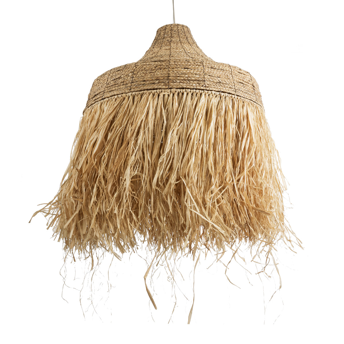 GloboStar® NEGRIL 02186 Boho Κρεμαστό Φωτιστικό Οροφής Μονόφωτο 1 x E27 AC220-240V IP20 - Φ80 x Υ120cm - Μπεζ Φυσική Ράφια Νήμα Πλέγμα Καμπάνα - 5 Χρόνια Εγγύηση - ledmania.gr