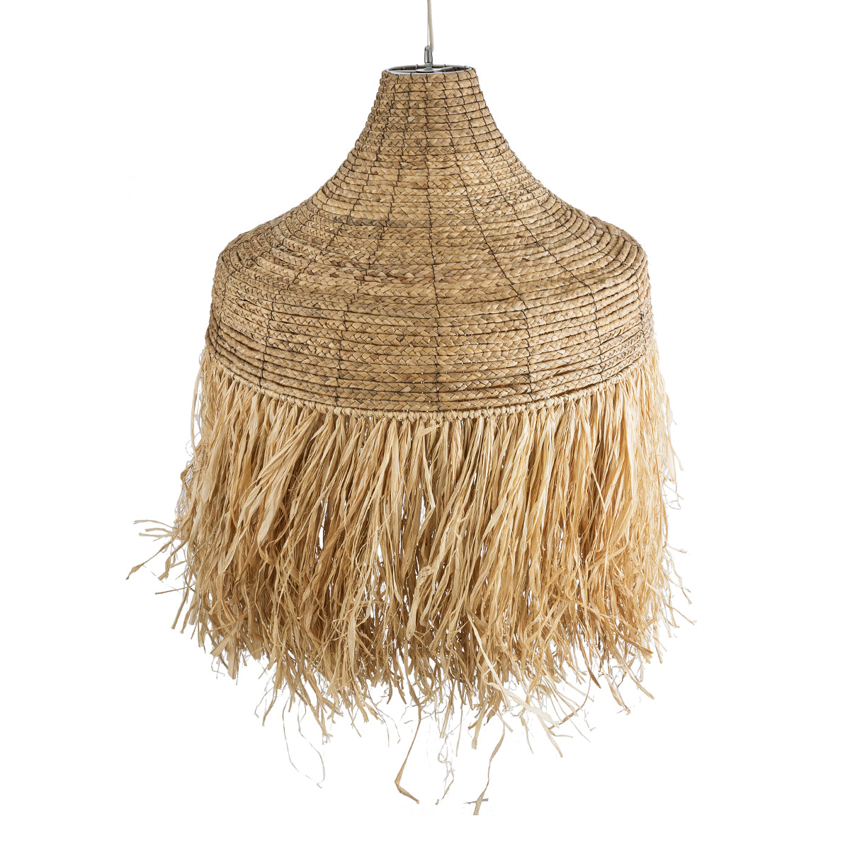 GloboStar® NEGRIL 02186 Boho Κρεμαστό Φωτιστικό Οροφής Μονόφωτο 1 x E27 AC220-240V IP20 - Φ80 x Υ120cm - Μπεζ Φυσική Ράφια Νήμα Πλέγμα Καμπάνα - 5 Χρόνια Εγγύηση - ledmania.gr