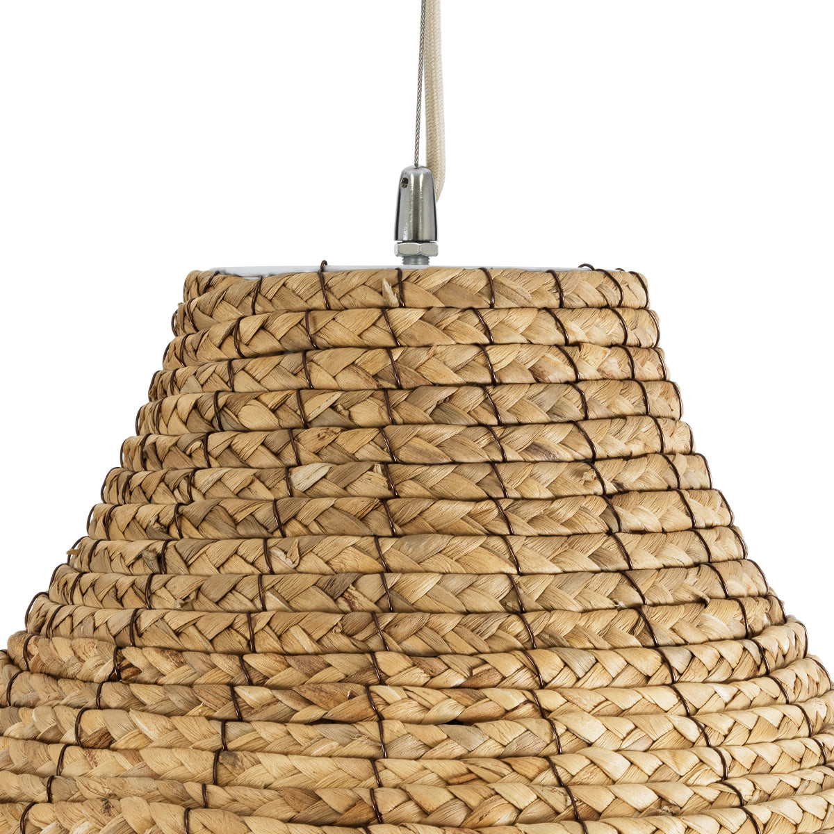 GloboStar® NEGRIL 02186 Boho Κρεμαστό Φωτιστικό Οροφής Μονόφωτο 1 x E27 AC220-240V IP20 - Φ80 x Υ120cm - Μπεζ Φυσική Ράφια Νήμα Πλέγμα Καμπάνα - 5 Χρόνια Εγγύηση - ledmania.gr