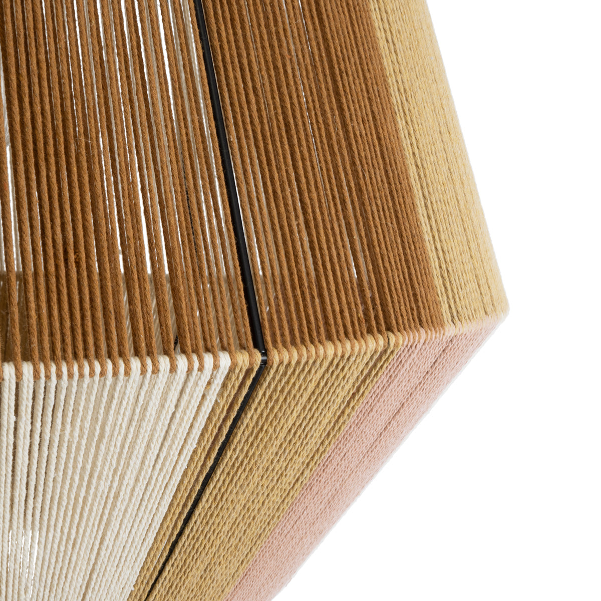 GloboStar® CORRALEJO 02187 Boho Φωτιστικό Οροφής Μονόφωτο 1 x E27 AC220-240V IP20 - Φ50 x Υ50cm - Μπεζ με Λευκό και Καφέ με Ροζ Λεπτό Νήμα Βαμβακερό Πλέγμα Καμπάνα - 5 Χρόνια Εγγύηση - ledmania.gr