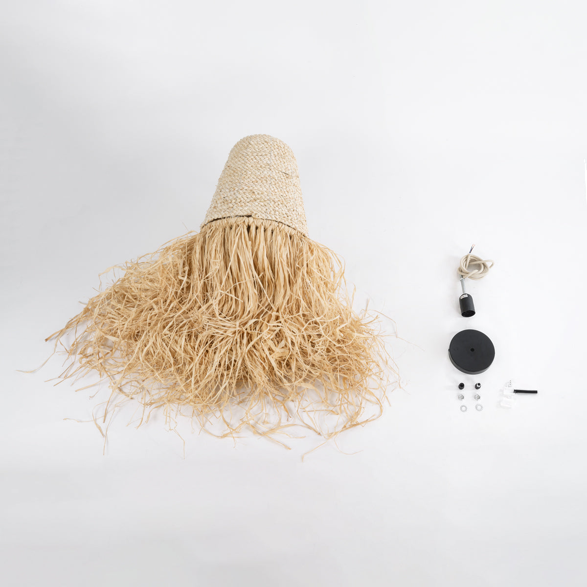 GloboStar® MARTINIQUE 02189 Boho Φωτιστικό Οροφής Μονόφωτο 1 x E27 AC220-240V IP20 - Φ34 x Υ70cm - Μπεζ Φυσική Ράφια Νήμα Πλέγμα Καμπάνα - 5 Χρόνια Εγγύηση - ledmania.gr