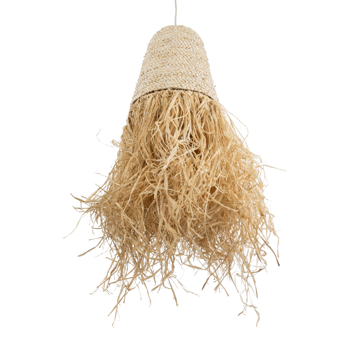 GloboStar® MARTINIQUE 02189 Boho Φωτιστικό Οροφής Μονόφωτο 1 x E27 AC220-240V IP20 - Φ34 x Υ70cm - Μπεζ Φυσική Ράφια Νήμα Πλέγμα Καμπάνα - 5 Χρόνια Εγγύηση - ledmania.gr