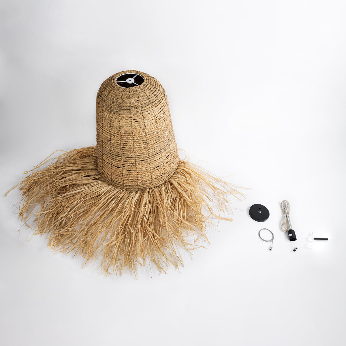 GloboStar® NEPAL 02190 Boho Κρεμαστό Φωτιστικό Οροφής Μονόφωτο 1 x E27 AC220-240V IP20 - Φ60 x Υ120cm - Μπεζ Φυσική Ράφια Νήμα Πλέγμα Καμπάνα - 5 Χρόνια Εγγύηση - ledmania.gr