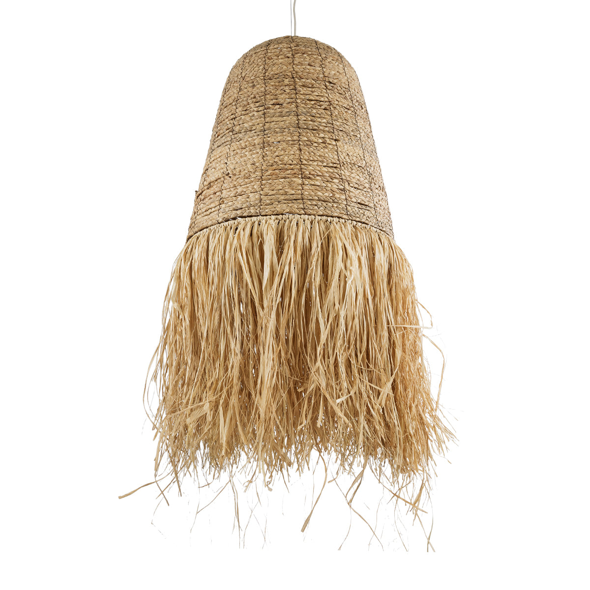 GloboStar® NEPAL 02190 Boho Κρεμαστό Φωτιστικό Οροφής Μονόφωτο 1 x E27 AC220-240V IP20 - Φ60 x Υ120cm - Μπεζ Φυσική Ράφια Νήμα Πλέγμα Καμπάνα - 5 Χρόνια Εγγύηση - ledmania.gr