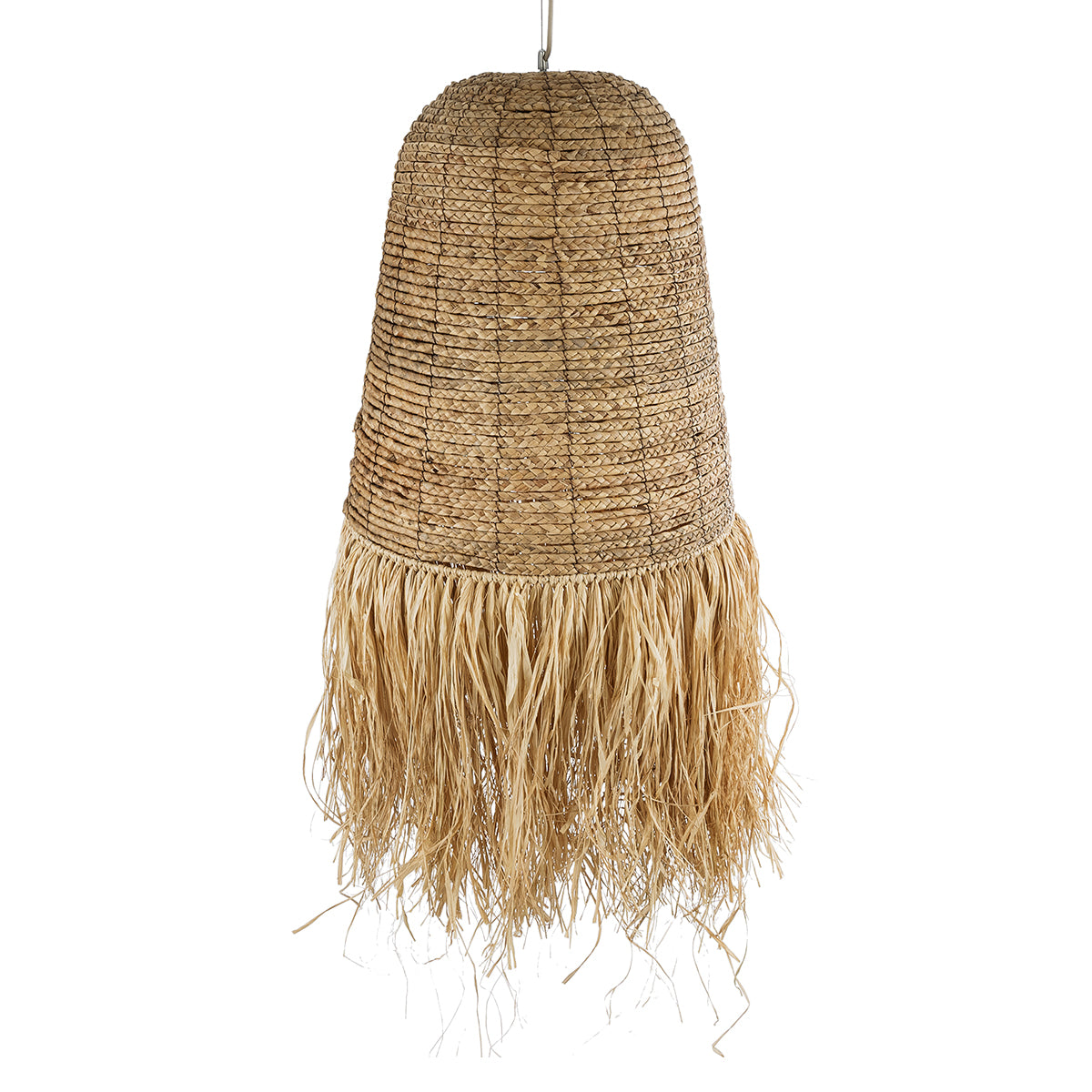 GloboStar® NEPAL 02190 Boho Κρεμαστό Φωτιστικό Οροφής Μονόφωτο 1 x E27 AC220-240V IP20 - Φ60 x Υ120cm - Μπεζ Φυσική Ράφια Νήμα Πλέγμα Καμπάνα - 5 Χρόνια Εγγύηση - ledmania.gr