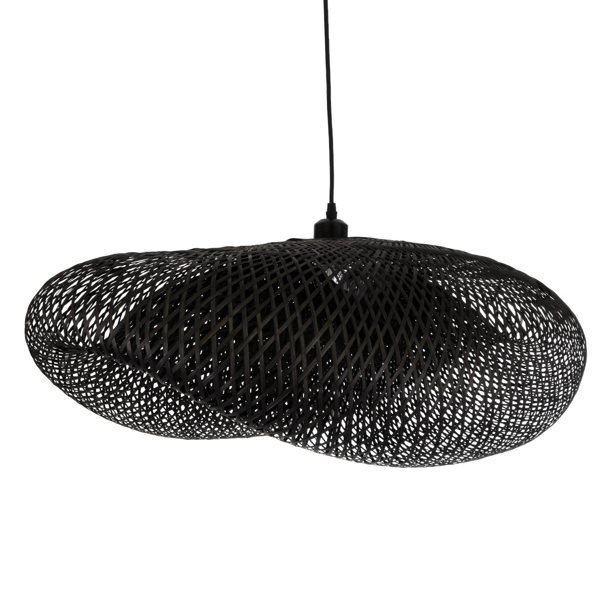 GloboStar® MEXICO 02202 Boho Κρεμαστό Φωτιστικό Οροφής Μονόφωτο 1 x E27 AC220-240V IP20 - Μ85 x Π50 x Υ30cm - Μαύρο Ξύλινο Μπαμπού Πλέγμα - 5 Χρόνια Εγγύηση - ledmania.gr