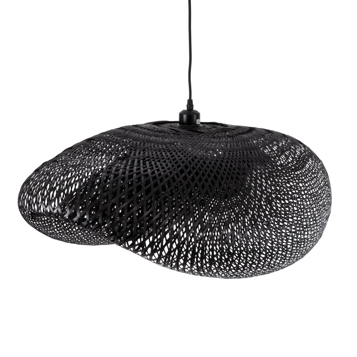 GloboStar® MEXICO 02202 Boho Κρεμαστό Φωτιστικό Οροφής Μονόφωτο 1 x E27 AC220-240V IP20 - Μ85 x Π50 x Υ30cm - Μαύρο Ξύλινο Μπαμπού Πλέγμα - 5 Χρόνια Εγγύηση - ledmania.gr