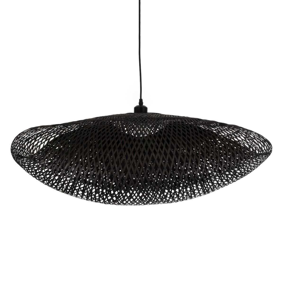 GloboStar® MEXICO 02202 Boho Κρεμαστό Φωτιστικό Οροφής Μονόφωτο 1 x E27 AC220-240V IP20 - Μ85 x Π50 x Υ30cm - Μαύρο Ξύλινο Μπαμπού Πλέγμα - 5 Χρόνια Εγγύηση - ledmania.gr