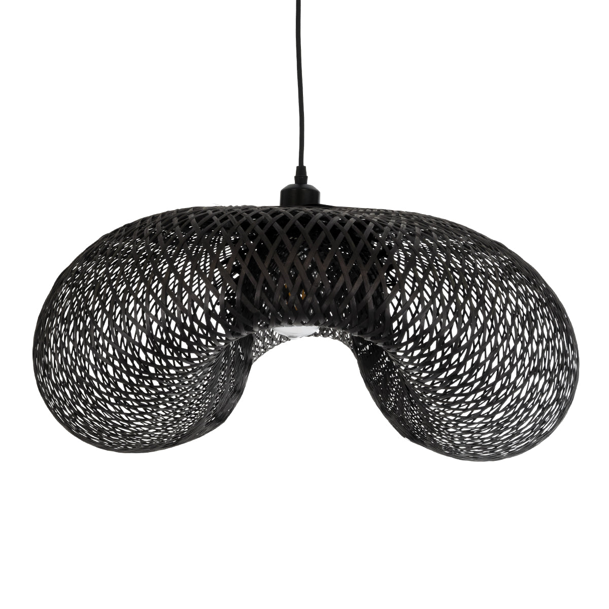 GloboStar® MEXICO 02202 Boho Κρεμαστό Φωτιστικό Οροφής Μονόφωτο 1 x E27 AC220-240V IP20 - Μ85 x Π50 x Υ30cm - Μαύρο Ξύλινο Μπαμπού Πλέγμα - 5 Χρόνια Εγγύηση - ledmania.gr