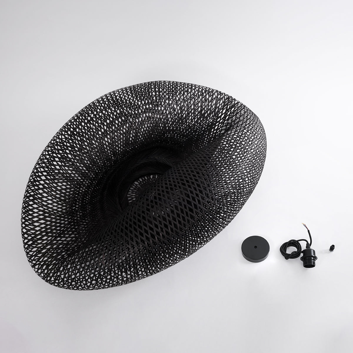 GloboStar® MEXICO 02203 Boho Κρεμαστό Φωτιστικό Οροφής Μονόφωτο 1 x E27 AC220-240V IP20 - Μ100 x Π62 x Υ33cm - Μαύρο Ξύλινο Μπαμπού Πλέγμα - 5 Χρόνια Εγγύηση - ledmania.gr