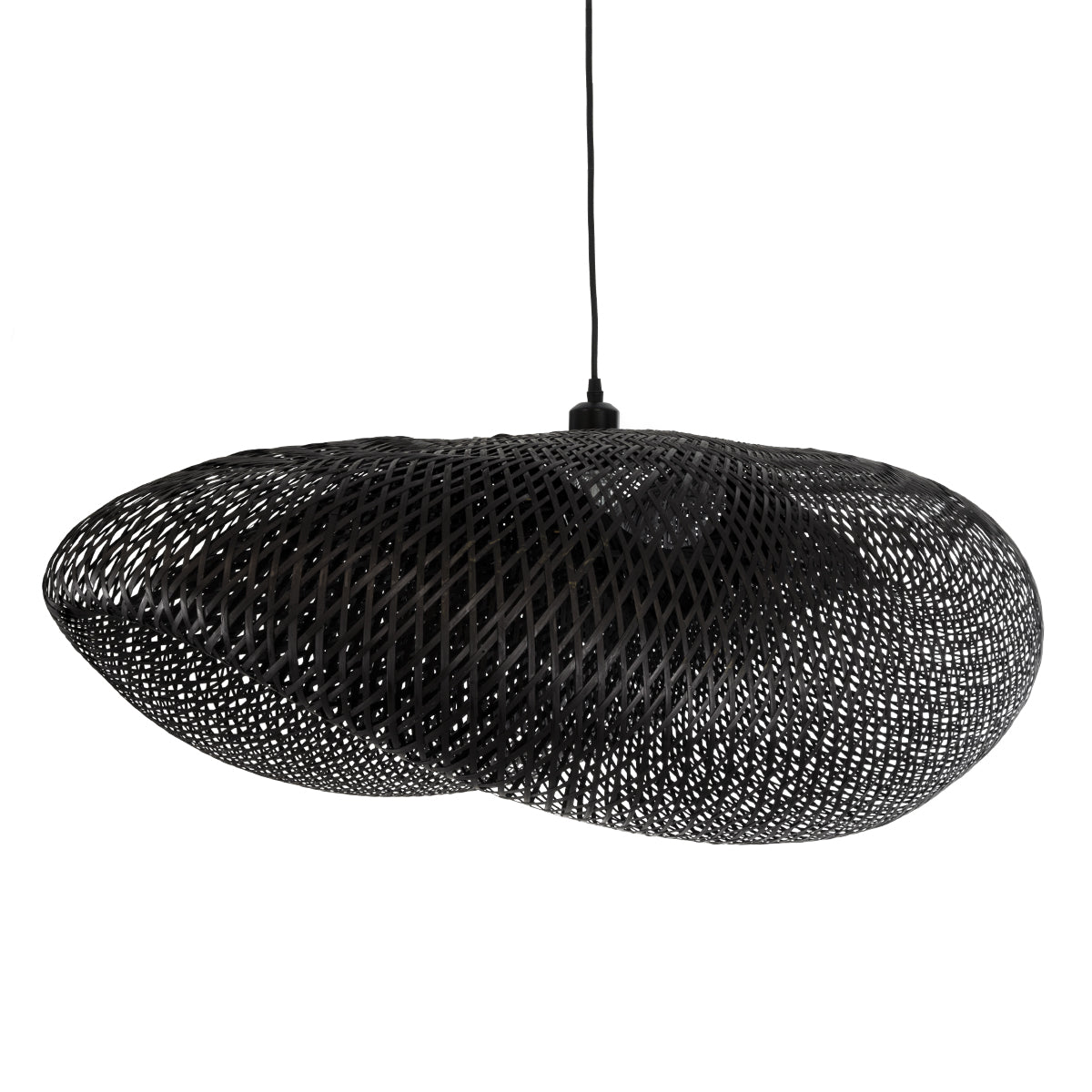 GloboStar® MEXICO 02203 Boho Κρεμαστό Φωτιστικό Οροφής Μονόφωτο 1 x E27 AC220-240V IP20 - Μ100 x Π62 x Υ33cm - Μαύρο Ξύλινο Μπαμπού Πλέγμα - 5 Χρόνια Εγγύηση - ledmania.gr